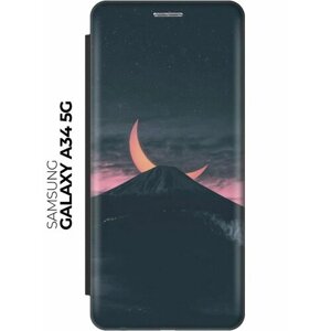 Чехол-книжка Гора на фоне месяца на Samsung Galaxy A34 5G / Самсунг А34 черный