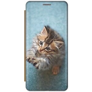 Чехол-книжка Котёнок на голубом на Huawei Mate 20 Lite / Хуавей Мейт 20 Лайт золотой