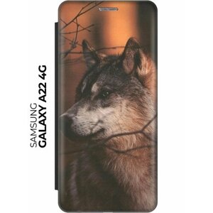 Чехол-книжка Красивый волк на Samsung Galaxy A22 / M32 / M22 / Самсунг А22 / М32 / М22 черный