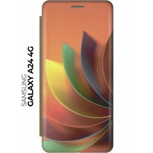 Чехол-книжка Листы на оранжевом на Samsung Galaxy A24 / Самсунг А24 золотой