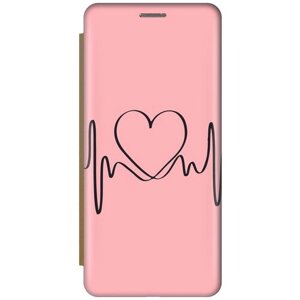 Чехол-книжка на Apple iPhone 12 Mini / Эпл Айфон 12 мини с рисунком "Сердцебиение" золотой