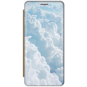 Чехол-книжка на Samsung Galaxy A02s, Самсунг А02с c принтом "Кучевые облака" золотистый