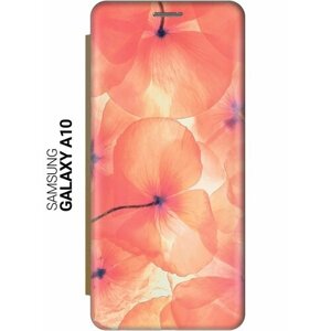 Чехол-книжка на Samsung Galaxy A10, Самсунг А10 c принтом "Солнечные цветы" золотистый