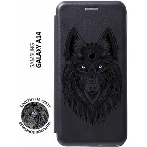 Чехол-книжка на Samsung Galaxy A14, Самсунг А14 с 3D принтом "Grand Wolf" черный