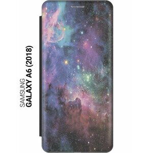 Чехол-книжка на Samsung Galaxy A6 (2018), Самсунг А6 2018 с 3D принтом "Волшебный космос" черный