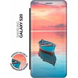 Чехол-книжка на Samsung Galaxy S20 с принтом "Одинокая лодка" черный