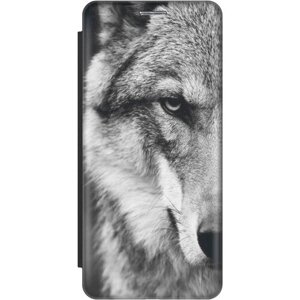 Чехол-книжка на Samsung Galaxy S21+Самсунг С21 Плюс с 3D принтом "Спокойный волк" черный