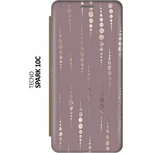 Чехол-книжка на Tecno Spark 10C / Техно Спарк 10С c принтом "Монеты в розовых песках" золотистый