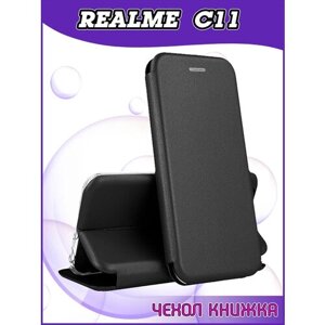 Чехол книжка Oppo Realme C11 / Реалми С11 качественный искусственная кожа противоударный черный