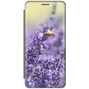 Чехол-книжка Пчела и цветок на Samsung Galaxy J7 (2017) / Самсунг Джей 7 2017 золотой