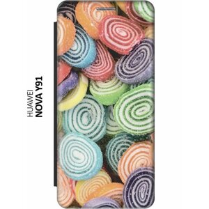 Чехол-книжка Разноцветные сладости на Huawei nova Y91 / Хуавей нова У91 черный