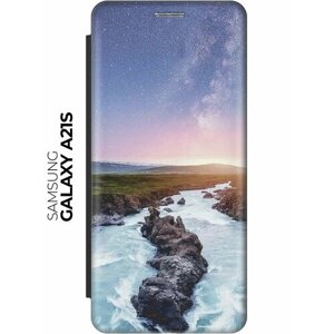 Чехол-книжка Река и звезды на Samsung Galaxy A21s / Самсунг А21с черный