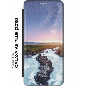 Чехол-книжка Река и звезды на Samsung Galaxy A6+2018) / Самсунг А6 Плюс 2018 черный