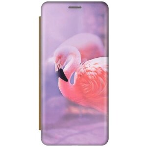 Чехол-книжка Розовый фламинго на Samsung Galaxy A02s / Самсунг А02с золотой