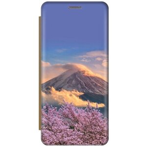 Чехол-книжка Сакура и горы на Samsung Galaxy A72 / Самсунг А72 золотой