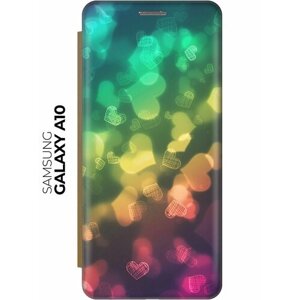 Чехол-книжка Сердечки на Samsung Galaxy A10 / Самсунг А10 золотой