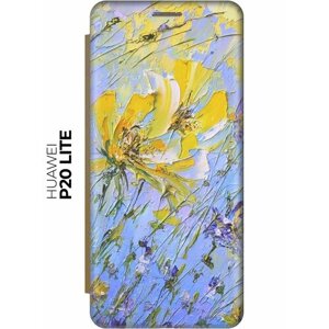 Чехол-книжка Желтое на синем на Huawei P20 Lite / Nova 3e / Хуавей П20 Лайт / Нова 3Е золотой