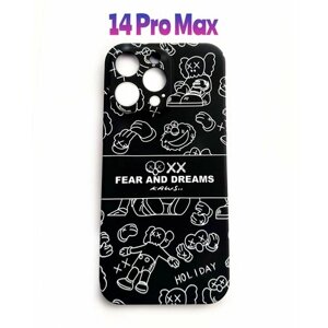 Чехол Luxo Kaws iPhone 14 Pro Max светится в темноте, с защитой камер и софт тач покрытием, Fear & Dreams