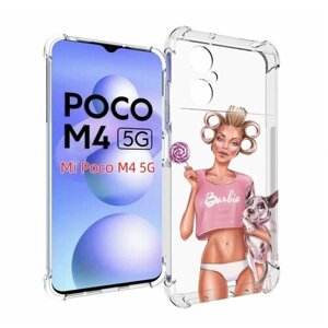 Чехол MyPads Барби-с-собачкой женский для Xiaomi Poco M4 5G задняя-панель-накладка-бампер