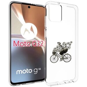 Чехол MyPads девушка на велосипеде с цветами для Motorola Moto G32 задняя-панель-накладка-бампер