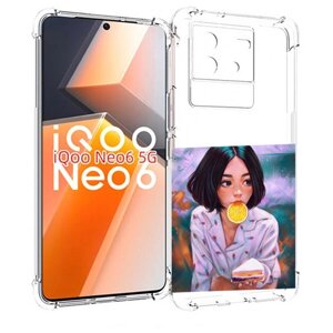 Чехол MyPads девушка-с-чизкейком женский для Vivo iQoo Neo 6 5G задняя-панель-накладка-бампер