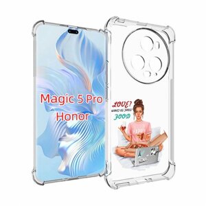 Чехол MyPads девушка-с-ноутбуком женский для Honor Magic 5 Pro задняя-панель-накладка-бампер
