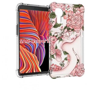 Чехол MyPads змея-в-розовых-цветах женский для Samsung Galaxy Xcover 5 задняя-панель-накладка-бампер