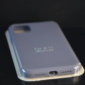Чехол на айфон 11 с микрофиброй, силиконовый, матовый, цвет серо-синий