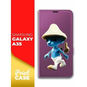 Чехол на Samsung Galaxy A35 (Самсунг Галакси А35) фиолетовый книжка эко-кожа подставка отделение для карт магнит Book case, Miuko (принт) Шалушай