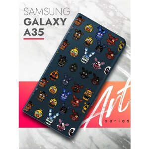 Чехол на Samsung Galaxy A35 (Самсунг Галакси А35) синий книжка экокожа подставка отделение для карт магнит Book case, Brozo (принт) Аниматроник Паттерн