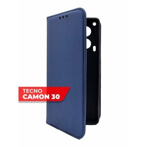 Чехол на Tecno Camon 30 (Техно Камон 30) синий книжка плетёнка с функцией подставки отделением для пластиковых карт и магнитами Fold Case, Miuko