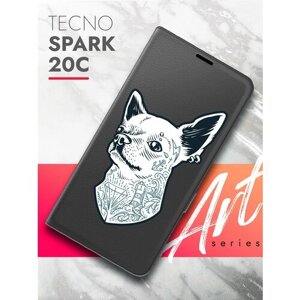 Чехол на Tecno Spark 20C (Техно Спарк 20С) черный книжка эко-кожа с функцией подставки и магнитами Book case, Brozo (принт) Собака с тату
