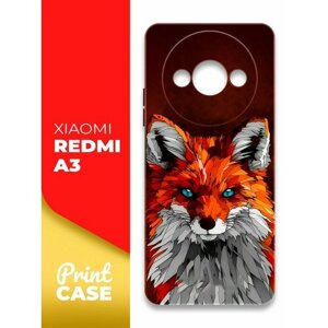 Чехол на Xiaomi Redmi A3 (Ксиоми Редми А3) черный матовый силиконовый с защитой (бортиком) вокруг камер, Miuko (принт) Лиса графика