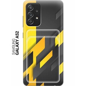 Чехол с карманом для карт на Samsung Galaxy A52 / Самсунг А52 с принтом "Черно-желтая абстракция"