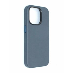 Чехол с MagSafe на iPhone 13 Pro Max Кожаный (New line)-Тёмно Синий