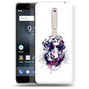 Чехол задняя-панель-накладка-бампер MyPads безумный тигр для Nokia 6 (2018)/Nokia 6.1 противоударный