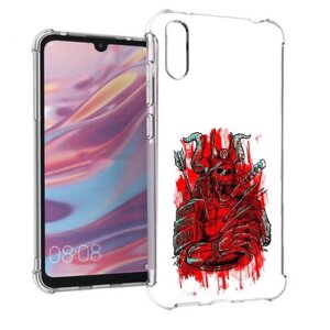 Чехол задняя-панель-накладка-бампер MyPads красный скелет воин для Huawei Enjoy 9/Huawei Y7 (2019)/Honor 8C противоударный