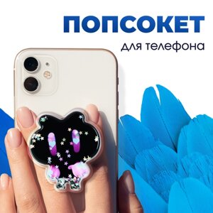 Держатель-подставка PopSocket на смартфон (Черный аниме-котенок) / Попсокет держатель для телефона / Универсальный аксессуар на телефон