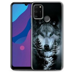 Дизайнерский силиконовый чехол для Хонор 9а / Huawei Honor 9A Лесной волк