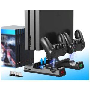 Dobe Подставка с системой охлаждения и функцией зарядки геймпадов Multifunctional Cooling Stand для Playstation 4 (TP4-19076), черный, 1 шт.
