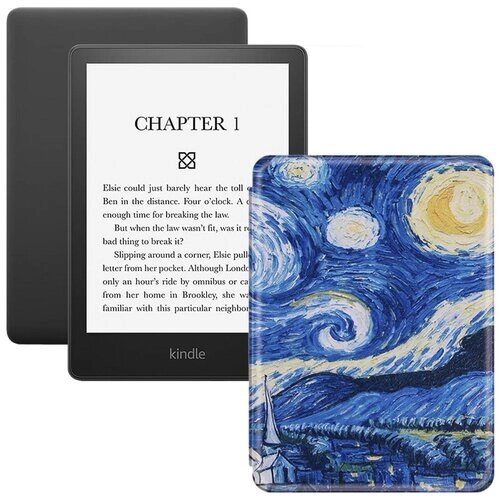 Электронная книга Amazon Kindle PaperWhite 2021 16Gb black Ad-Supported с обложкой ReaderONE PaperWhite 2021 Van Gogh