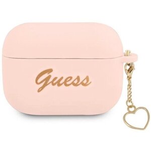 Guess для Airpods Pro 2 чехол Silicone Script logo with Heart charm Pink
