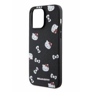 Hello Kitty для iPhone 14 Pro Max чехол PU Saffiano Heads and Bows + Hand strap Hard Black/Red