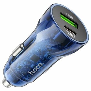 Hoco Автомобильное зарядное устройство Hoco Z47A, прозрачное, Type-C, USB, 30 Вт, PD+QC, синий