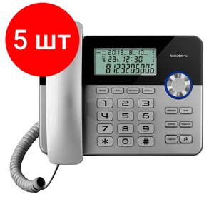 Комплект 5 штук, Телефон проводной teXet ТХ-259 черный-серебристый