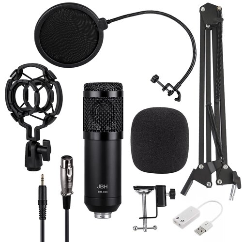 Конденсаторный студийный микрофон BM800 с подставкой и поп-фильтром, Черный