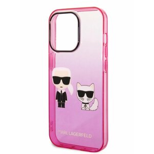 Lagerfeld для iPhone 14 Pro чехол PC/TPU Karl & Choupette Hard Gradient Pink
