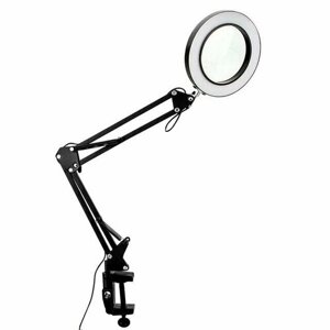 Лампа - лупа светодиодная настольная на струбцине, косметологическая для салона красоты, круглая) LED K-5, черная
