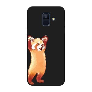 Матовый силиконовый чехол на Samsung Galaxy A6 / Самсунг A6 Красная панда в полный рост, черный