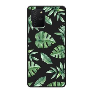 Матовый силиконовый чехол на Samsung Galaxy S10 Lite / Самсунг S10 Lite Нарисованные пальмовые листья, черный